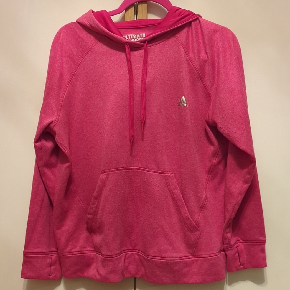 #03 Adidas Pink Long Sleeve lightweight pink Hoodie, size XL fits L